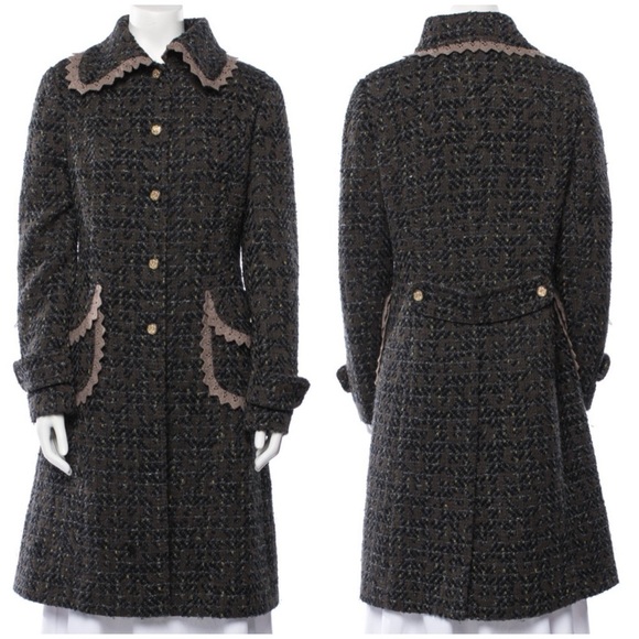 Dolce & Gabbana Crochet Lace Trim Tweed Coat Wool Blend Peter Pan Sz 44 - Picture 1 of 15
